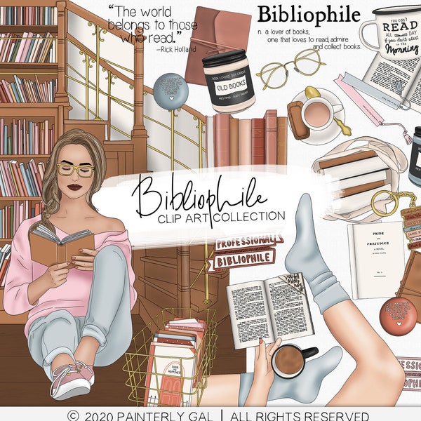 Bibliophile Book lover Clip Art | Library Digital art | Digital scrap booking elements | Planner stickers