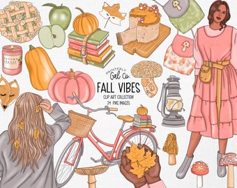 Fall Vibes  | Autumn Clipart. Pumpkins, mushrooms, leaves Digital art, Digital Planner Stickers. Individual PNG files.
