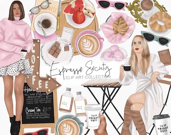 Espresso Society | Coffee Shop Clip Art. Fashion / Beauty Digital art, Digital Planner Stickers. Individual PNG files.