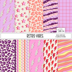 Papiers numériques Retro Vibes | Abstrait des années 90, 80, 70, motifs sans soudure de fond | Papier numérique pour scrapbooking