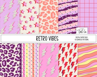 Retro Vibes Digital Papers | Abstract 90s 80s 70s Seamless Patterns background | Digital Scrapbooking Paper