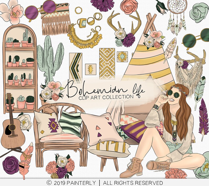 Bohemian Life Clip Art Boho Tribal Digital Art Digital | Etsy