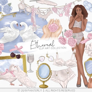 Ethereal | ガーリー クリップ アート。ソフトでロマンチックなデジタル アート、デジタル ステッカー。個別の PNG ファイル。