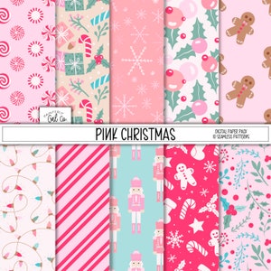 Carte digitali natalizie rosa / Modelli senza cuciture natalizi / Carta per scrapbooking / Inverno, stampa natalizia