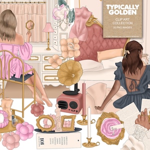 Typisch goldener |  Mode / Dekor Clip Art. Intetior Design/ Romantische Digitale Kunst, Digitale Planer Sticker. Individuelle PNG Dateien.