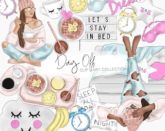 Day Off Clip Art | Mornings, lazy days Digital art | Digital scrap booking elements | Planner stickers
