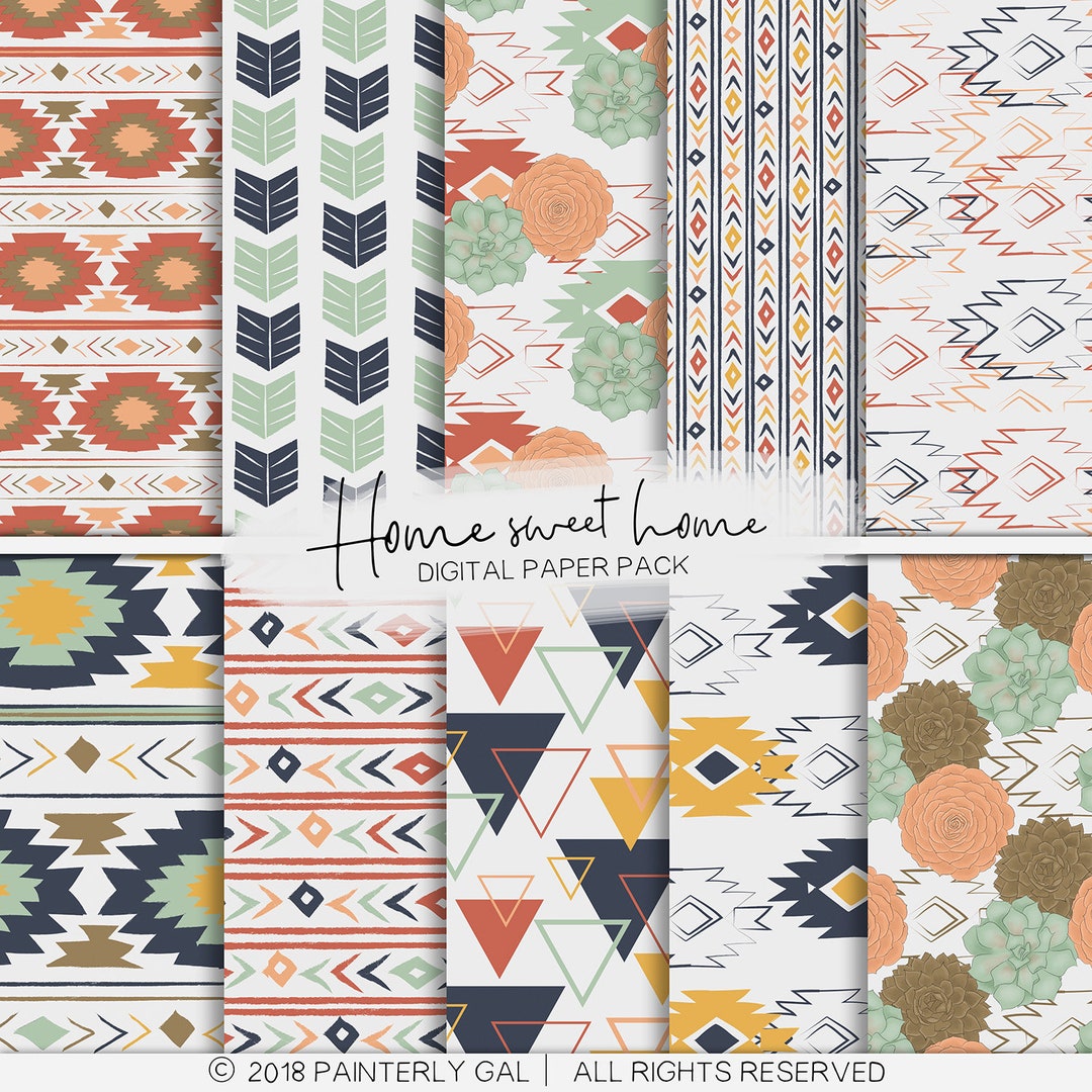 Home Sweet Home Bohemian Boho Tribal Aztec Seamless Pattern | Digital ...