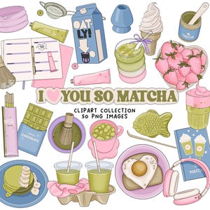 I Love You So Matcha Clip Art Collection, Matcha, Coffee Date Clipart, Valentijnsdag digitale stickers