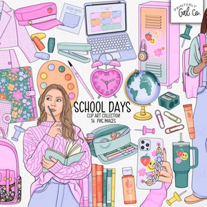 Schultage ClipArt | Erster Schultag Clipart PNG-Bilder | Digitale Aufkleber.