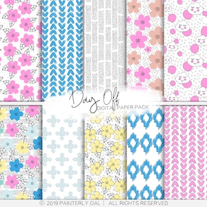 Day Off Digital Papers | Abstract Floral Seamless Patterns background | Digital Scrap booking paper