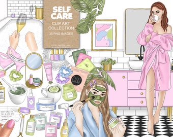 Self Care | Skin Care Clipart. Spa Day Digital art, Digital Planner Stickers. Individual PNG files.