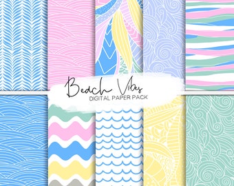 Beach Vibes, Summer Digital Papers | Beachy Seamless Patterns background | Digital Scrap booking paper