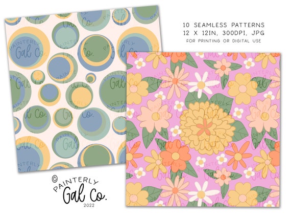 Flower Patterns Disco Era Seventies Vintage Paper Pack - 16 Sheets 20x30cm For Scrapbooking & Crafting