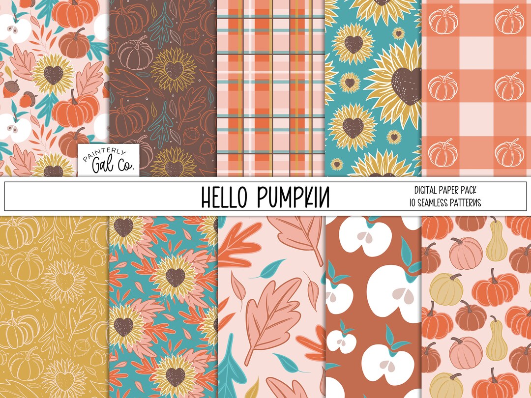 Hello Pumpkin | Autumn Seamless Pattern | Fall and Pumpkin Floral ...
