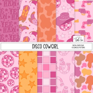 Disko-Cowgirl-Digital-Papiere, Musikfestival-nahtlose Muster