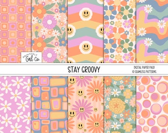 Stay Groovy | 60s, 70s retro Seamless Pattern | Digital Scrapbooking Paper.