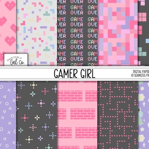 Gamer Girl digitale papieren | Gaming, modern, naadloze patronen | Scrapbooking Papier | Retro Games Afdrukken