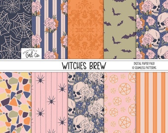 Witches Brew Digital Papers, Halloween, Witch Seamless patterns