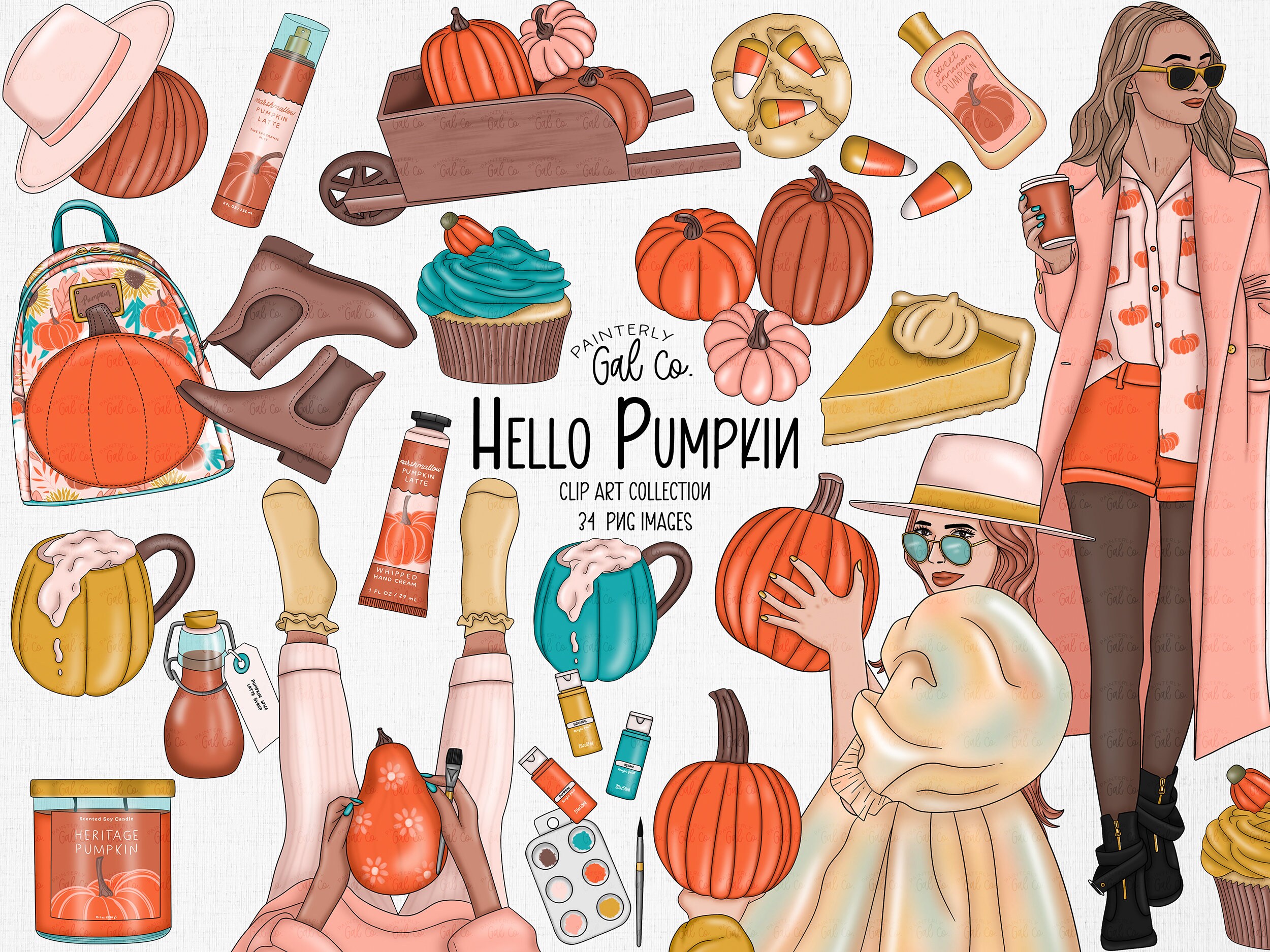 Hello Pumpkin | Autumn Clipart. Fall, Pumpkin Digital Art, Digital