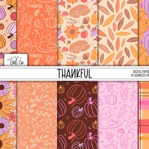 Thankful digital papers | Thanksgiving Seamless Patterns | Scrapbooking Paper | Fall, Autumn Print