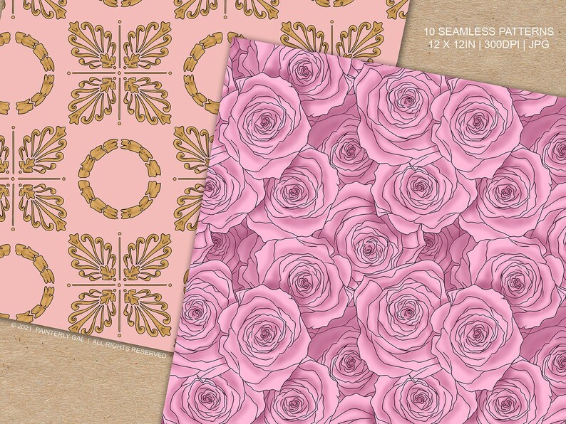Typically Golden Digital Paper Pack | Vintage Seamless Pattern ...