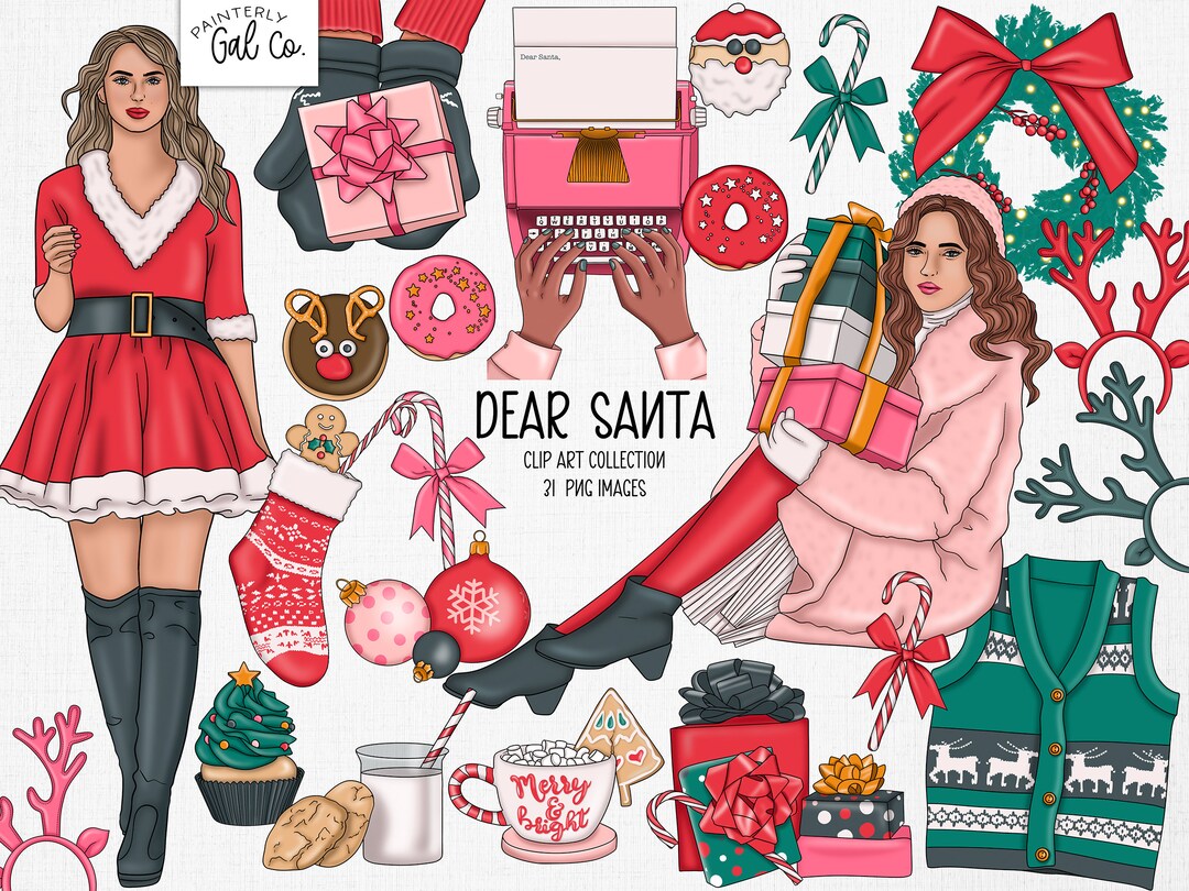 Dear Santa Christmas Clip Art, Holidays, Xmas, Santa Digital Stickers