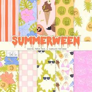 Summerween Digital Papers, Halloween in zomer naadloze patronen