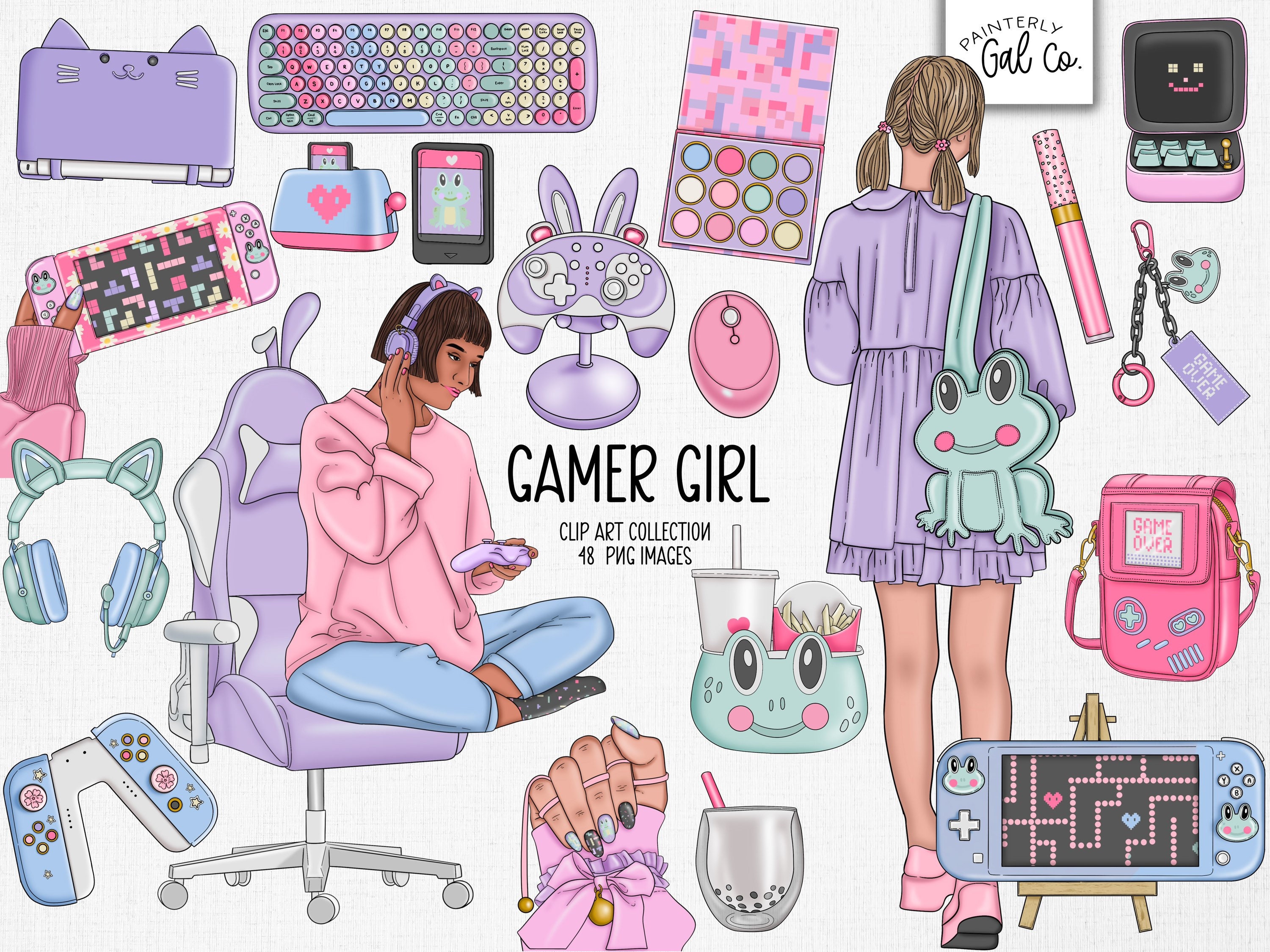 Gamer Girl Clip Art Gaming Gamer Room Clipart Png Images Etsy UK