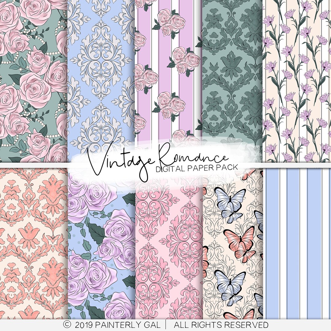 Vintage Romance Digital Papers | Vintage Floral Seamless Patterns ...