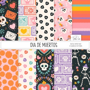 Día de Muertos, Papiers numériques, Motifs harmonieux du Jour des morts, Arrière-plan numérique Mexique