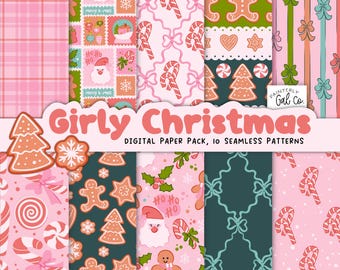 Girl Christmas Digital Paper Patterns