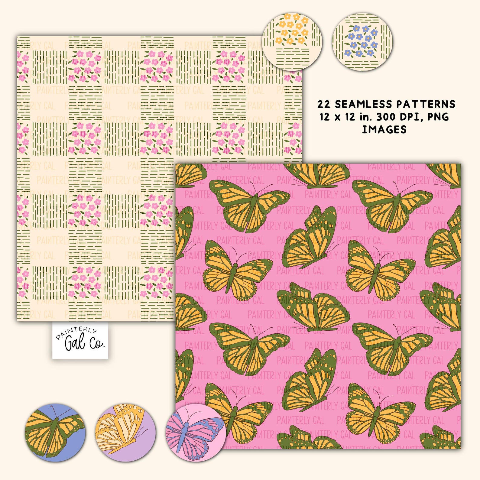 Chasing Butterflies Digital Paper Patterns, Spring Seamless Pattern ...