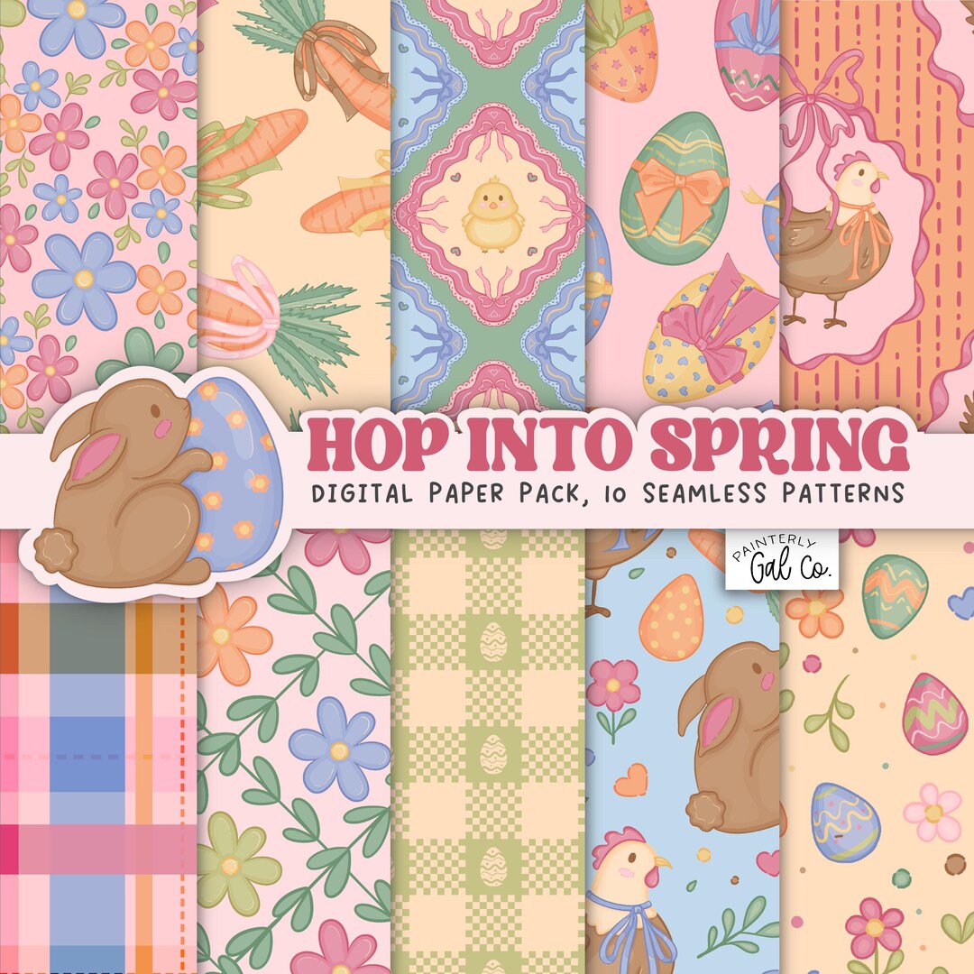 Hop Into Spring Digital Paper Collection, Easter Seamless Patterns - Etsy