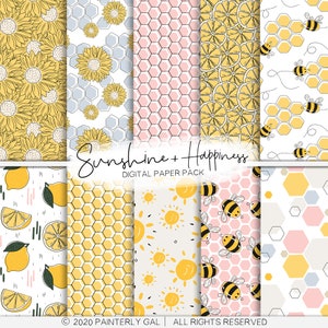 Sunshine + Happiness Digital Papers | Seamless Pattern | Digital Scrapbooking Paper.