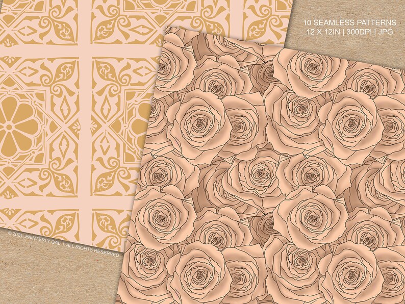 Typically Golden Digital Paper Pack | Vintage Seamless Pattern ...
