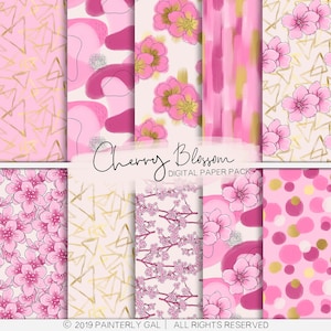 Dia das Mães | Pacote de papel digital em flor de cerejeira padrão floral sem costura | Papel para scrapbooking digital.