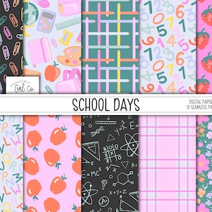 Papeles digitales de días escolares / Primer día de escuela Patrones sin fisuras / Papel de Scrapbooking / impresión escolar