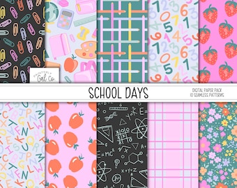 School Days Digital Papers | First Day of school Seamless Patterns | Scrapbooking Paper | scholar print