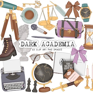 Dark Academia Clip Art, Book Lover, Academic Digital Stickers