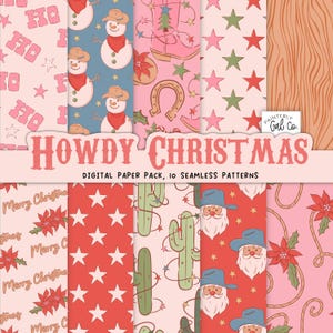 Howdy Christmas Digital Papers, Cowboy, Holidays, Xmas Cowgirl Digital Seamless Patterns