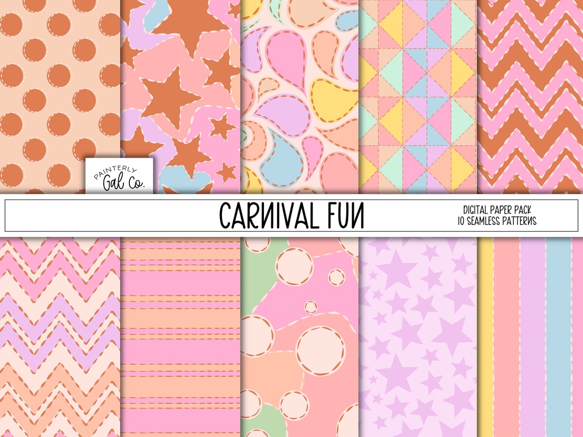 Fun Fair Ride Paper Token Festival Fun Digital Papers | Fair, Circus, Carnival Seamless Patterns ...