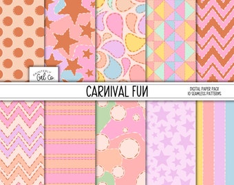 Festival Fun Digital Papers | Fair, Circus, Carnival Seamless Patterns | Scrapbooking Paper | Stars, Chevron, geometric Print