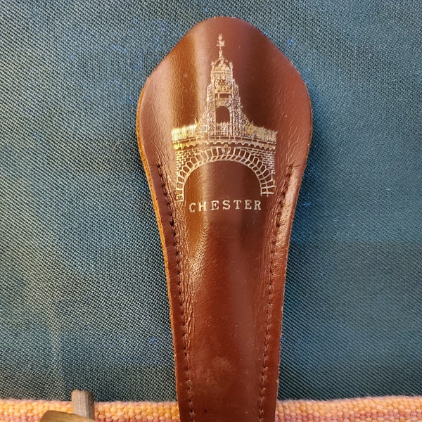 Vintage 5" Serrated Fixed Fruit Knife Slippie Sheffield Stainless Steel Faux Bone Handle in Faux Leather Pouch "Chester" Eastgate Clock