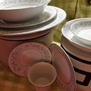 Vintage Towne House Fine China 52-Piece Dinnerware Service for 8 Blue Belle Pattern #3062 Japanese Import 1970s Japanese Anemone