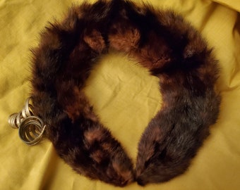 Vintage Brown Mink Collar 30" Brown Cotton Backing Hand-Stitched 1960s