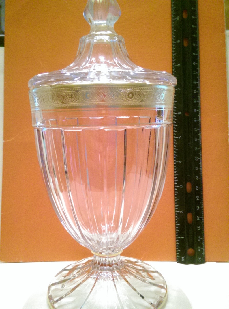 Heisey Glass Company Lidded Candy Jar Compote and Nut Bowl Set Signed