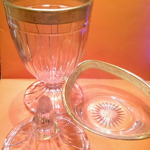 Heisey Glass Company Lidded Candy Jar Compote and Nut Bowl Set Signed / 465-7
