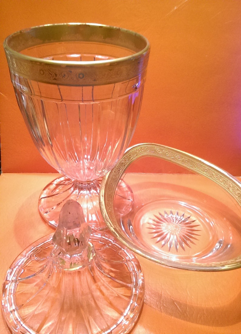 Heisey Glass Company Lidded Candy Jar Compote and Nut Bowl Set Signed