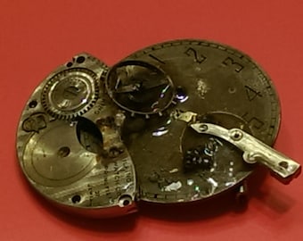 Steampunk Brooch Pin Made of Upcycled Watch Parts Lacquered Nouveau 1980's