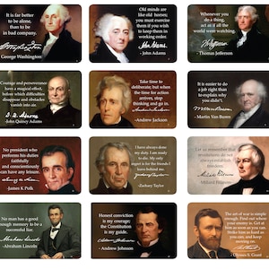 46 Amerikaanse presidenten motiverende quotekaarten, prachtig ontworpen dik stockpapier, met handtekening van elke president